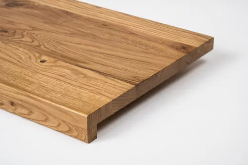 Stair tread Windowsill with overhang Oak Rustic, full stave lamellas, 26 mm, Bronze oil