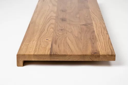 Stair tread Windowsill with overhang Oak Rustic, full stave lamellas, 26 mm, Bronze oil