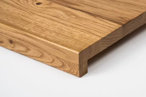 Stair tread Windowsill with overhang Oak Rustic, full stave lamellas, 26 mm, Bronze oil