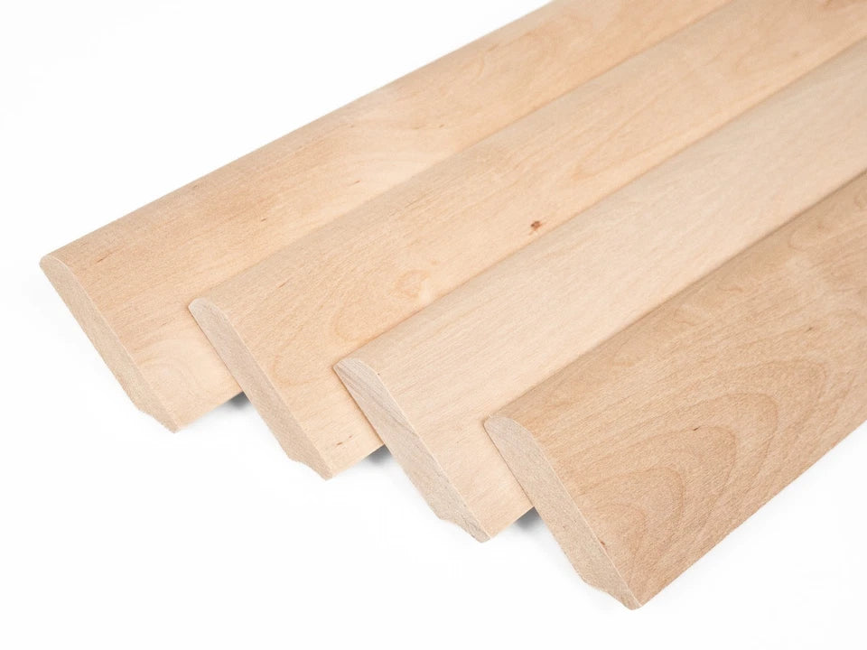 Plinthe en bouleau massif A/B 24 x 80 mm Huile de cire dure Naturelle Blanc 2000 mm avec rayon de 20 mm