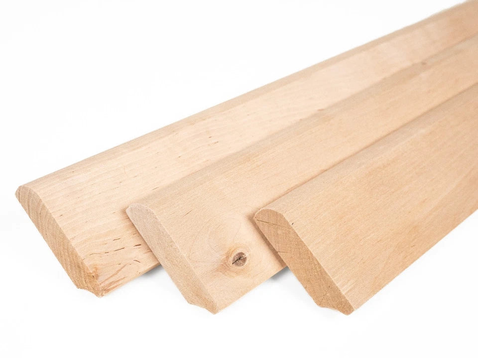 Plinthe massive en bouleau rustique 24 x 80 mm Huile de cire dure Naturelle Blanc 2000 mm avec rayon de 5 mm sans remplissage