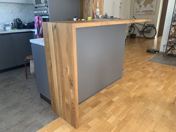 Solid Oak Rustic Breakfast Bar with connector, full stave lamellas, 40mm, width: 300mm