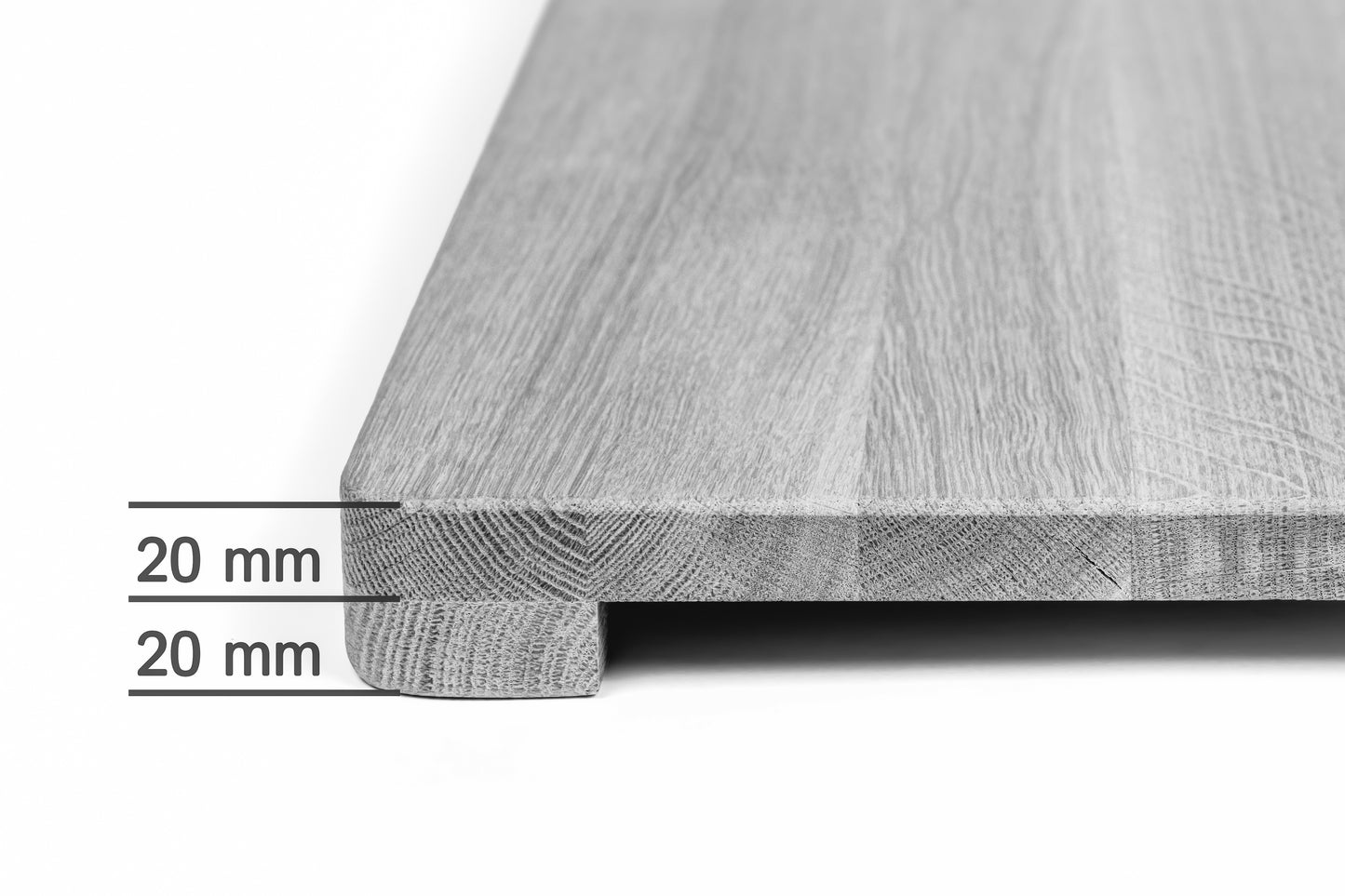 Stair tread Windowsill with wide overhang (5 cm deep) Beech Redheart A/B, full stave lamellas, 20 mm, Matte lacquered, with rounded corners (radius 20 mm)