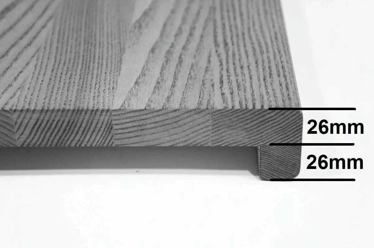 Stair tread Windowsill with overhang Oak A/B, full stave lamellas, 26 mm, Chalked white oiled