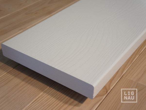 Shelf Stair tread Riser Windowsill Ash Rustic, full stave lamellas, 40 mm, 2-layer, Brushed, White lacquered (RAL9010)