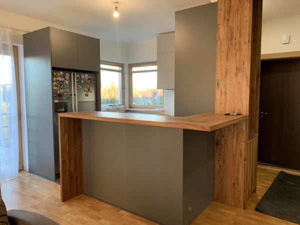 Solid Oak Rustic Breakfast Bar with connector, full stave lamellas, 40mm, width: 300mm