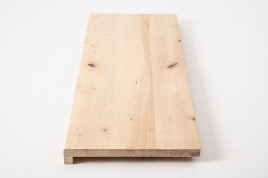 Stair tread Windowsill with overhang Birch Rustic, full stave lamellas, 20 mm, White oil