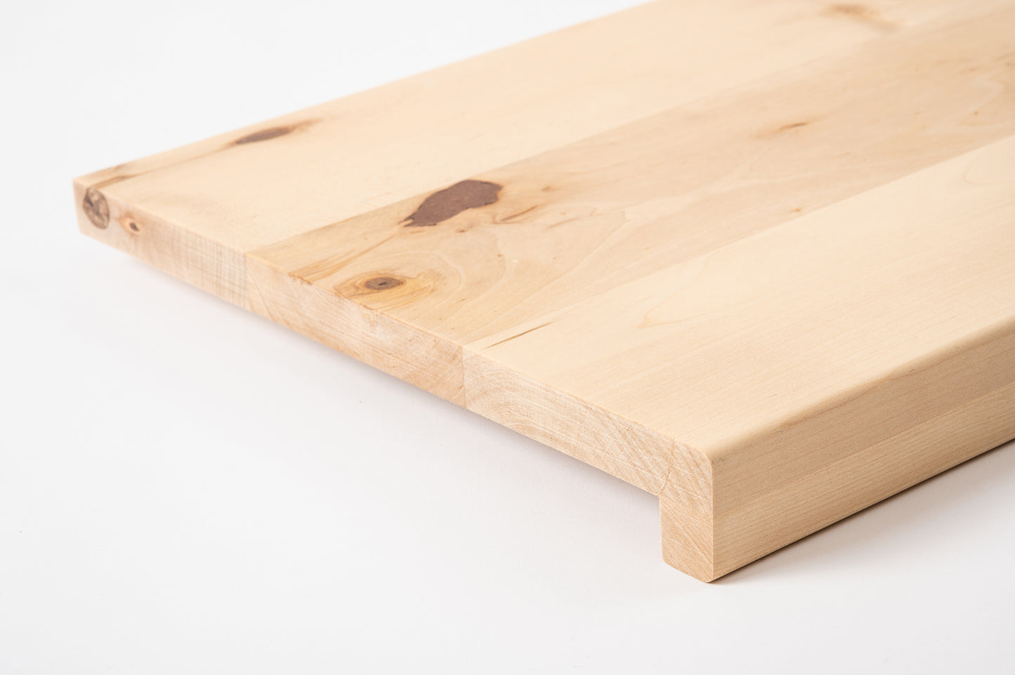 Stair tread Windowsill with overhang Birch Rustic, full stave lamellas, 20 mm, Hard wax oil Natural white