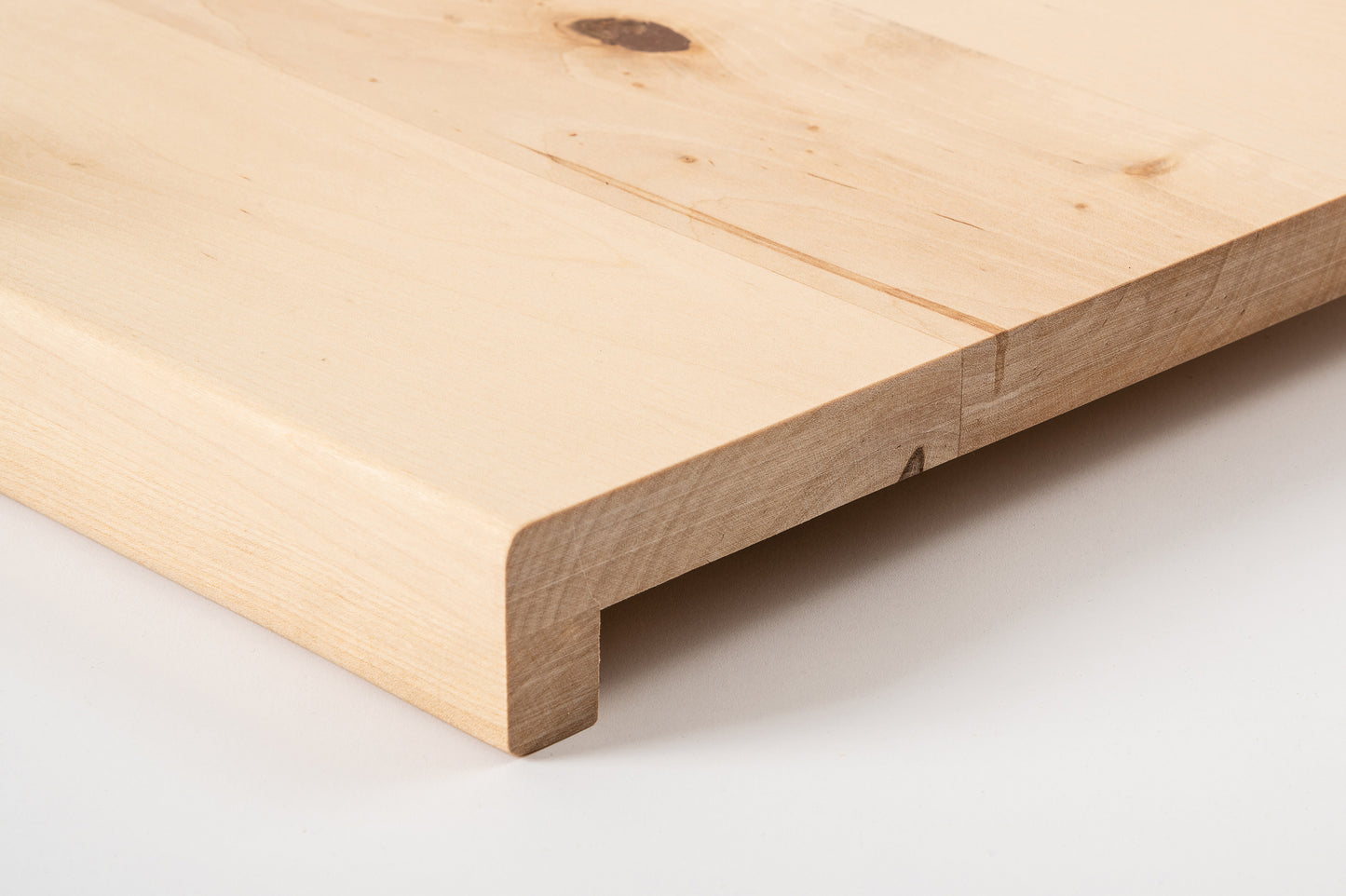 Stair tread Windowsill with overhang Birch Rustic, full stave lamellas, 20 mm, Hard wax oil Natural white