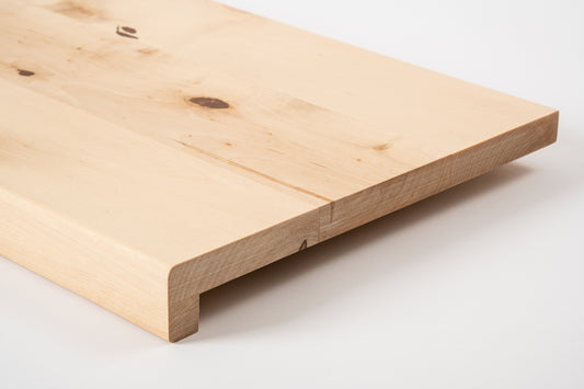 Stair tread Windowsill with overhang Birch Rustic, full stave lamellas, 20 mm, Hard wax oil Natural white