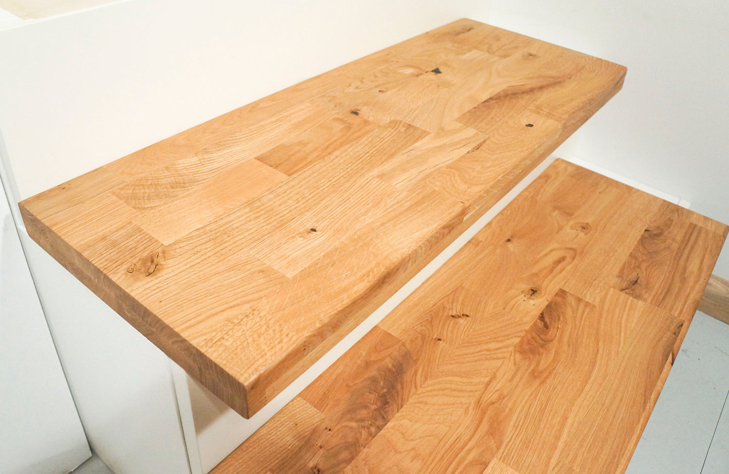 Shelf Stair tread Riser Windowsill Oak Rustic, finger jointed lamellas, 40 mm, 2-layer, Hard wax oil Natural (colourless)