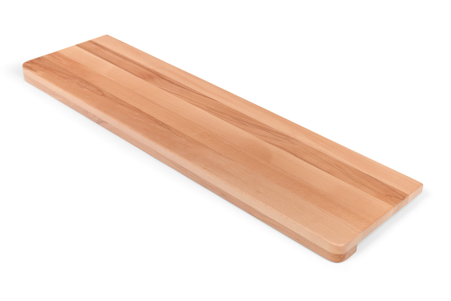 Stair tread Windowsill with wide overhang (5 cm deep) Beech Redheart A/B, full stave lamellas, 20 mm, Matte lacquered, with rounded corners (radius 20 mm)
