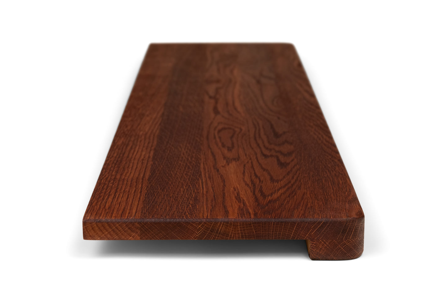 Stair tread Windowsill with wide overhang (5 cm deep) Oak A/B, full stave lamellas, 20 mm, English Red + Natural oil, with rounded corners (radius 20 mm)