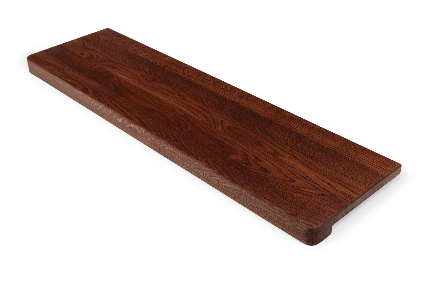 Stair tread Windowsill with wide overhang (5 cm deep) Oak A/B, full stave lamellas, 20 mm, English Red + Natural oil, with rounded corners (radius 20 mm)