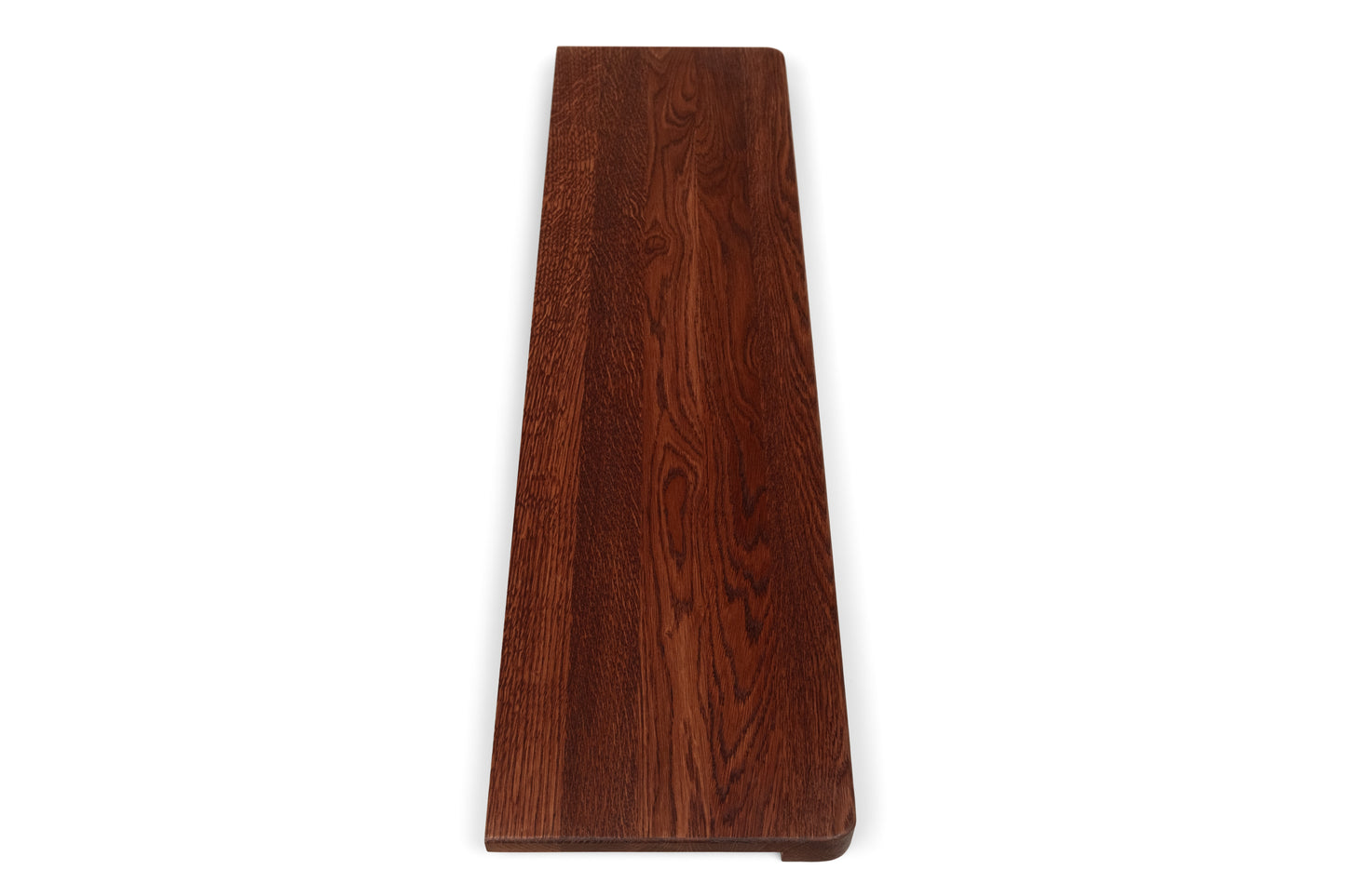 Stair tread Windowsill with wide overhang (5 cm deep) Oak A/B, full stave lamellas, 20 mm, English Red + Natural oil, with rounded corners (radius 20 mm)