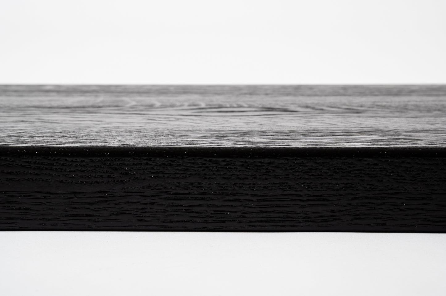 Shelf Stair tread Riser Windowsill Ash Rustic, full stave lamellas, 40 mm, 2-layer, Brushed, Graphite black lacquered (RAL9011)