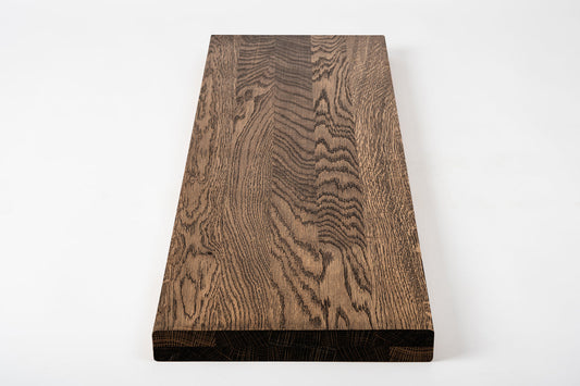 Shelf Stair tread Riser Windowsill Oak A/B, full stave lamellas,  40 mm, 2-layer, Smoked oil