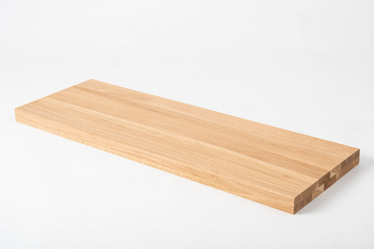 Shelf Stair tread Riser Windowsill Oak A/B, full stave lamellas,  40 mm, 2-layer, Hard wax oil Natural white