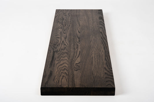 Shelf Stair tread Riser Windowsill Oak A/B, full stave lamellas,  40 mm, 2-layer, Black oil