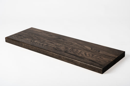 Shelf Stair tread Riser Windowsill Oak A/B, full stave lamellas, 35 mm, 2-layer, Black oil