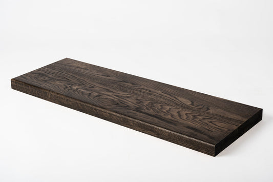 Shelf Stair tread Riser Windowsill Oak A/B, full stave lamellas,  40 mm, 2-layer, Black oil
