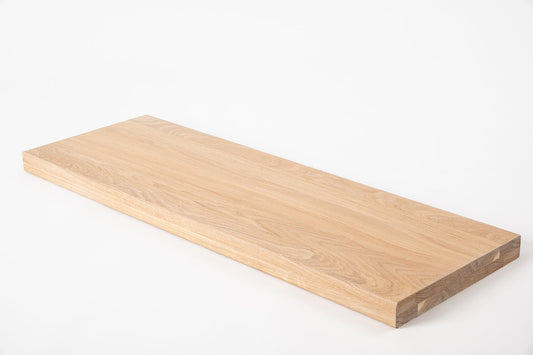 Shelf Stair tread Riser Windowsill Oak A/B, full stave lamellas,  40 mm, 2-layer, White oil