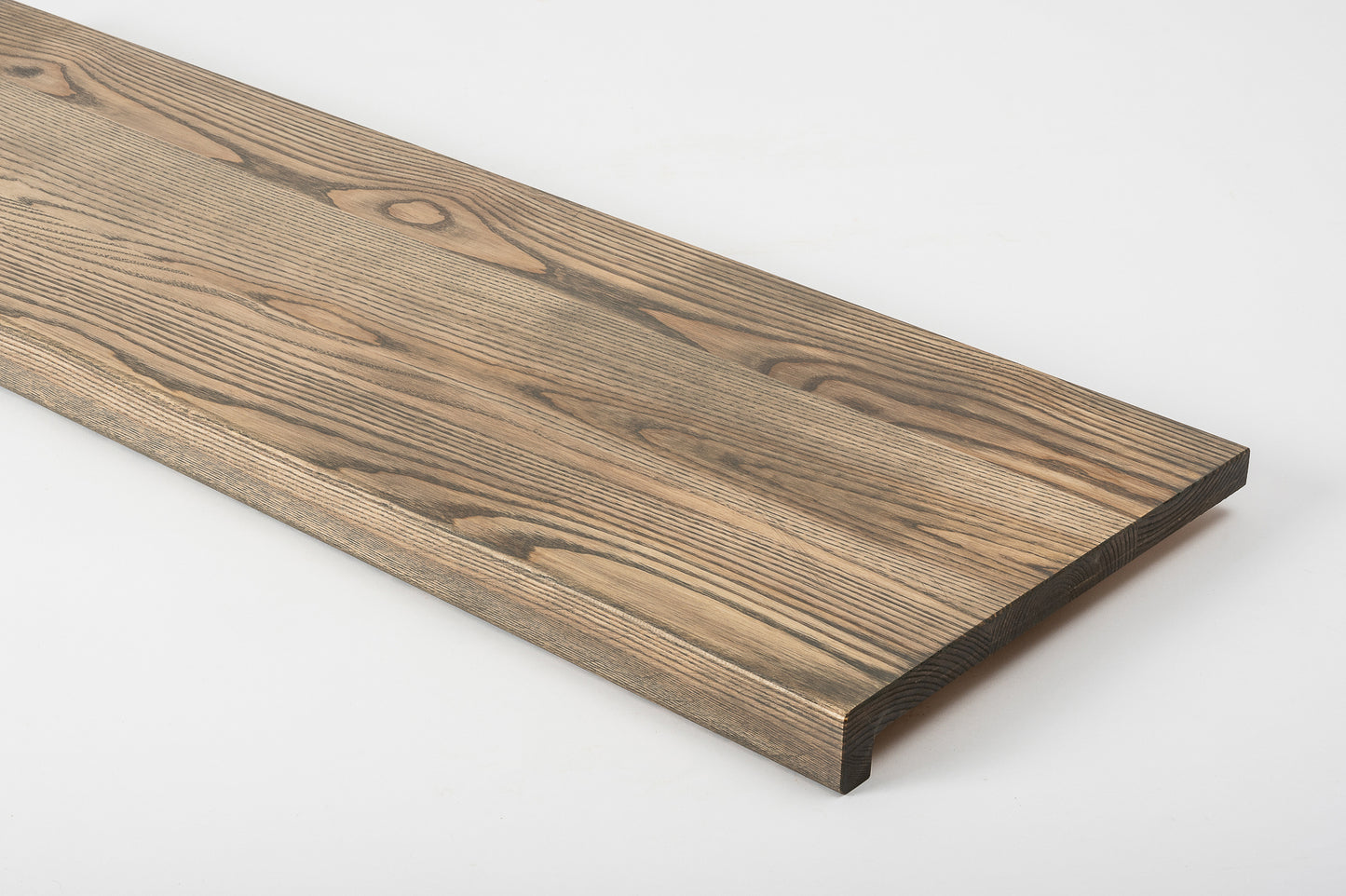 Stair tread Windowsill with overhang Ash A/B, full stave lamellas, 20 mm, Graphite oil