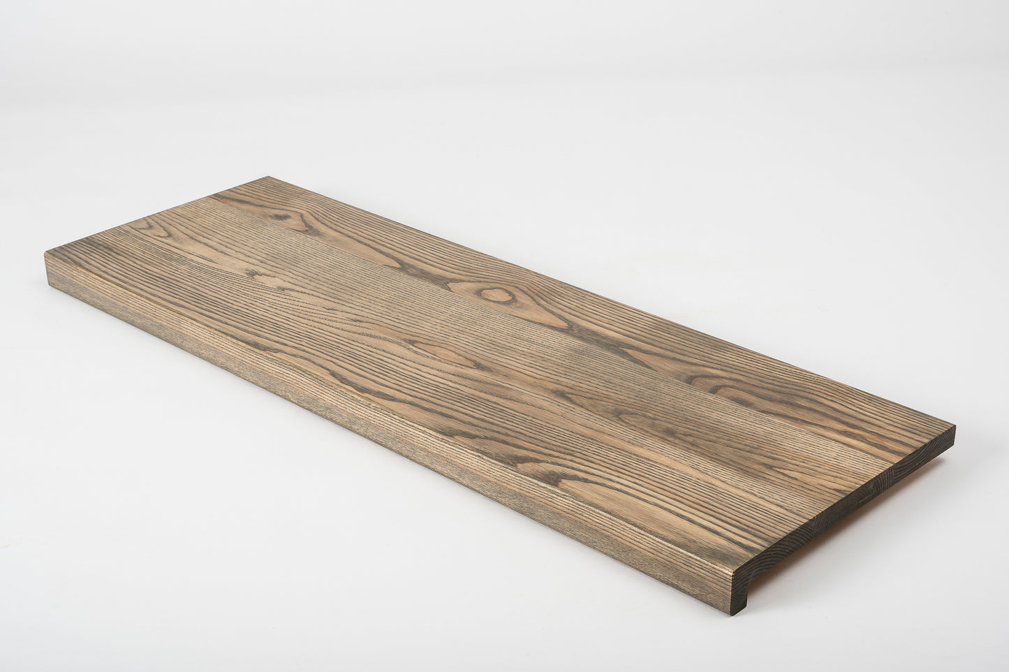 Stair tread Windowsill with overhang Ash A/B, full stave lamellas, 20 mm, Graphite oil