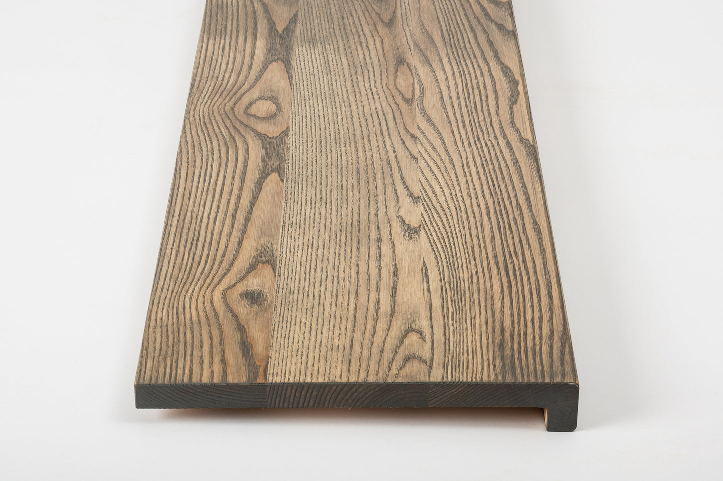 Stair tread Windowsill with overhang Ash A/B, full stave lamellas, 20 mm, Graphite oil