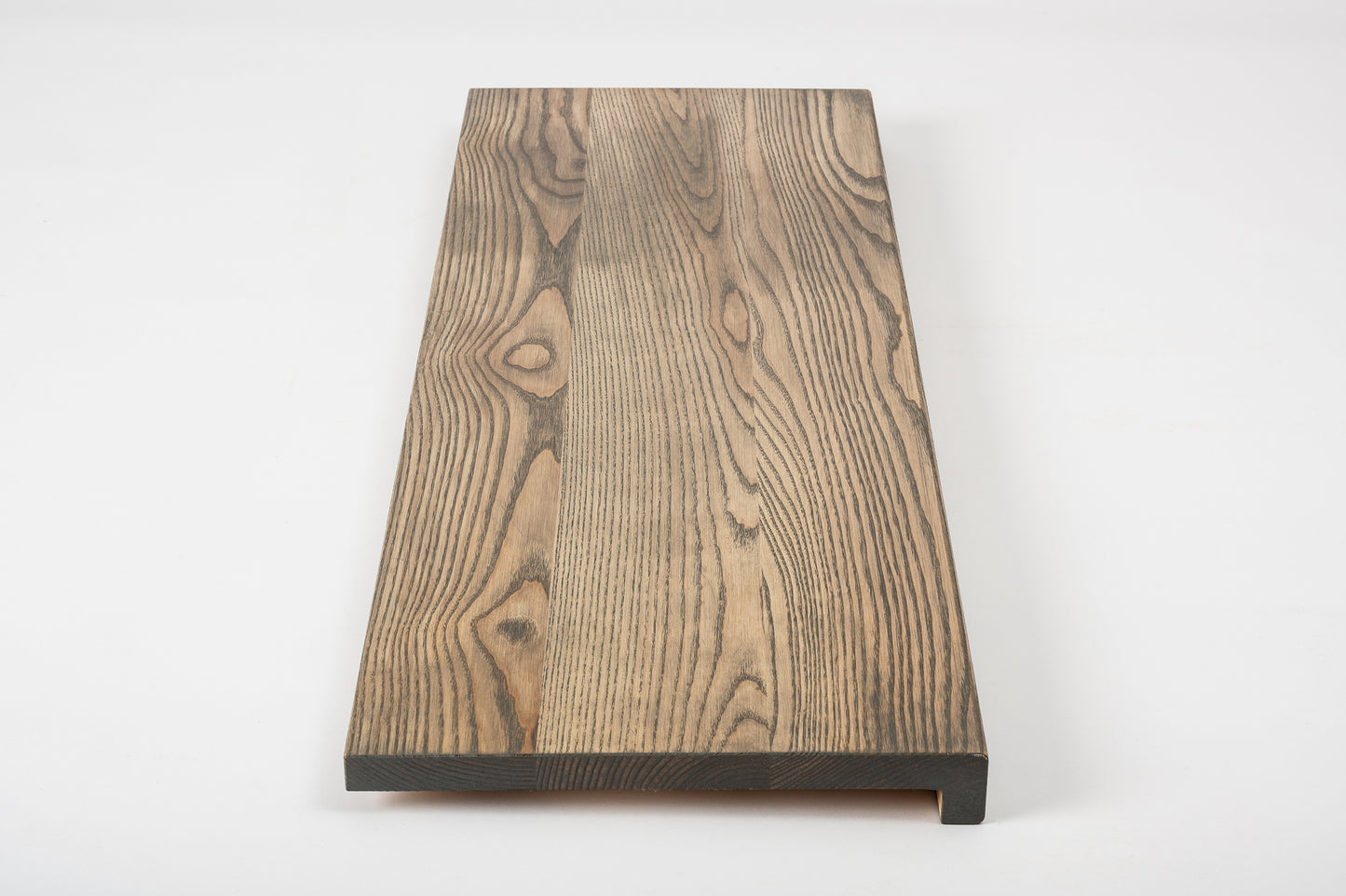Stair tread Windowsill with overhang Ash A/B, full stave lamellas, 20 mm, Graphite oil