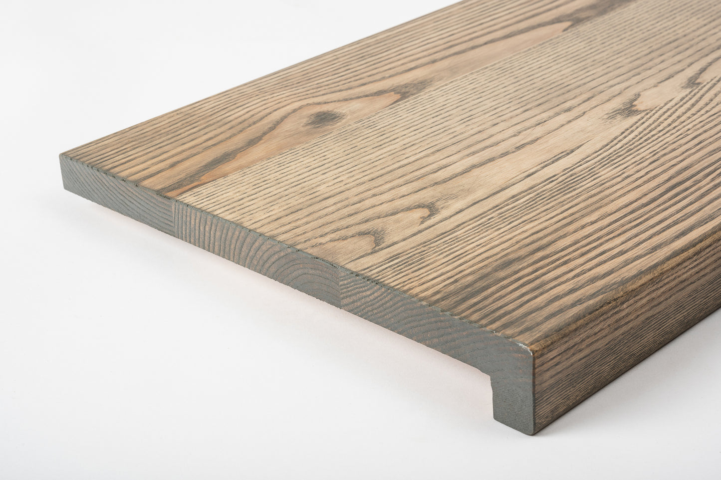 Stair tread Windowsill with overhang Ash A/B, full stave lamellas, 20 mm, Graphite oil