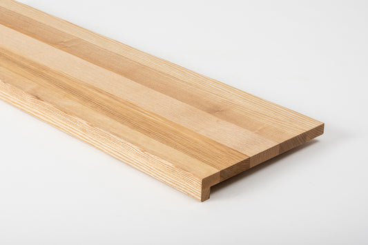 Stair tread Windowsill with overhang Ash A/B, full stave lamellas, 20 mm, Hard wax oil Natural (colourless)