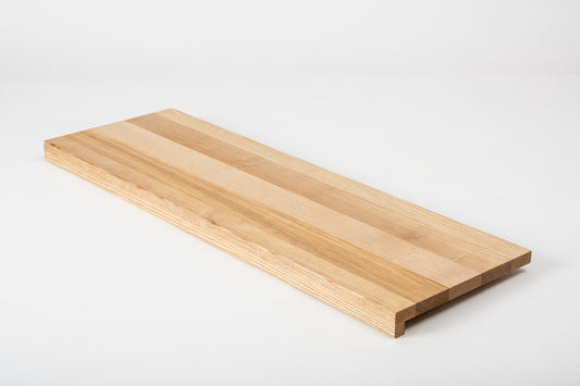 Stair tread Windowsill with overhang Ash A/B, full stave lamellas, 20 mm, Hard wax oil Natural (colourless)
