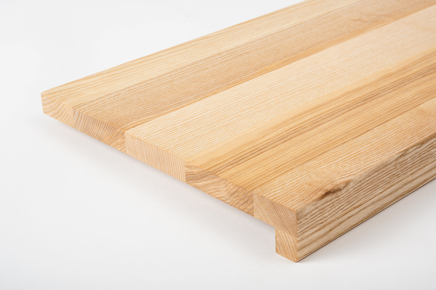 Stair tread Windowsill with overhang Ash A/B, full stave lamellas, 20 mm, Hard wax oil Natural (colourless)