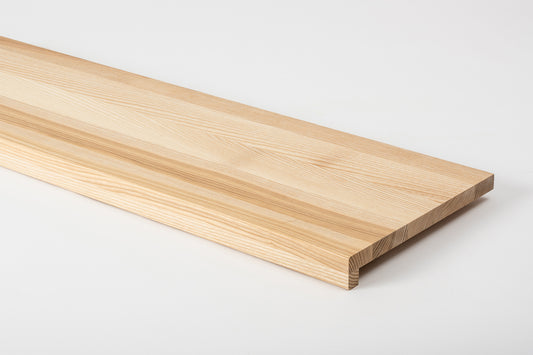 Stair tread Windowsill with overhang Ash A/B, full stave lamellas, 20 mm, Hard wax oil Natural white