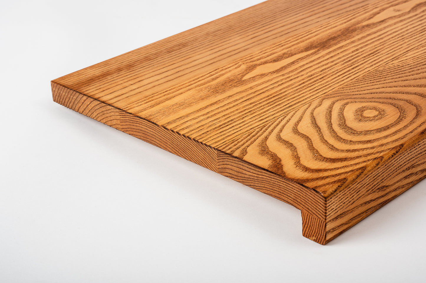 Stair tread Windowsill with overhang Ash A/B, full stave lamellas, 20 mm, Cherry oil