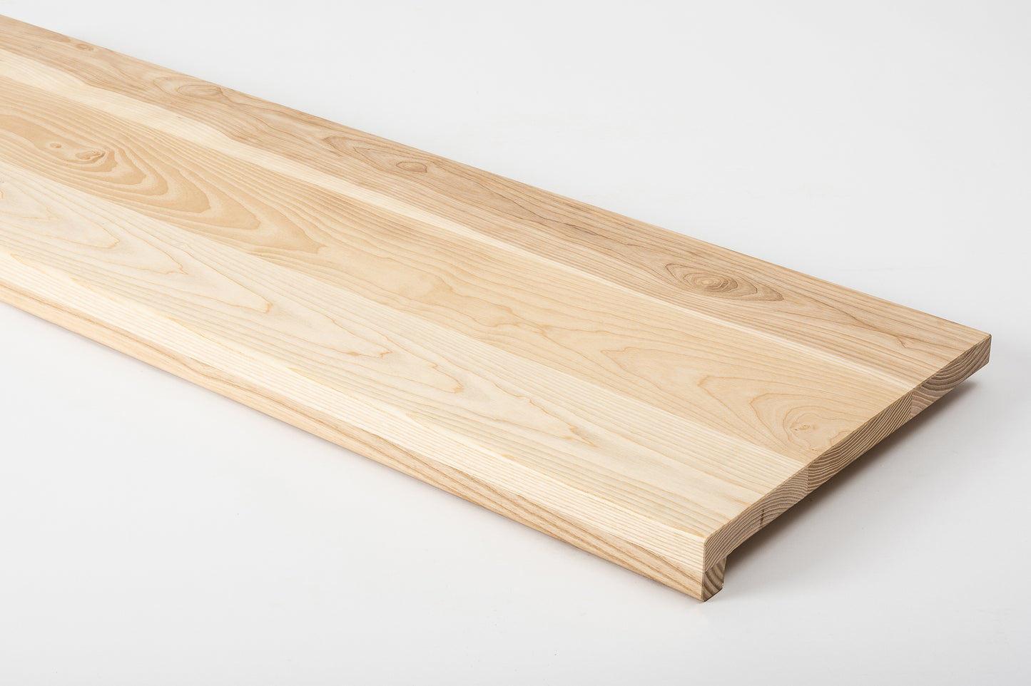 Stair tread Windowsill with overhang Ash A/B, full stave lamellas, 20 mm, Unfinished