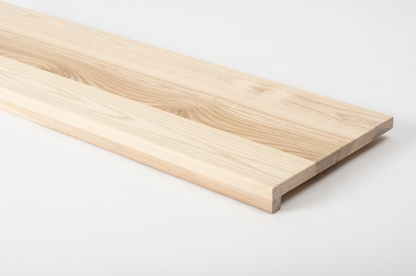 Stair tread Windowsill with overhang Ash A/B, full stave lamellas, 20 mm, White oil