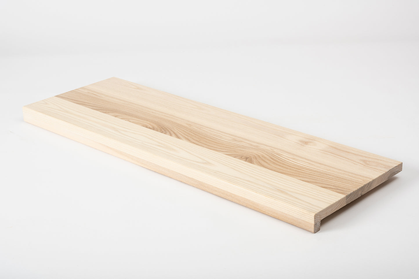 Stair tread Windowsill with overhang Ash A/B, full stave lamellas, 20 mm, White oil