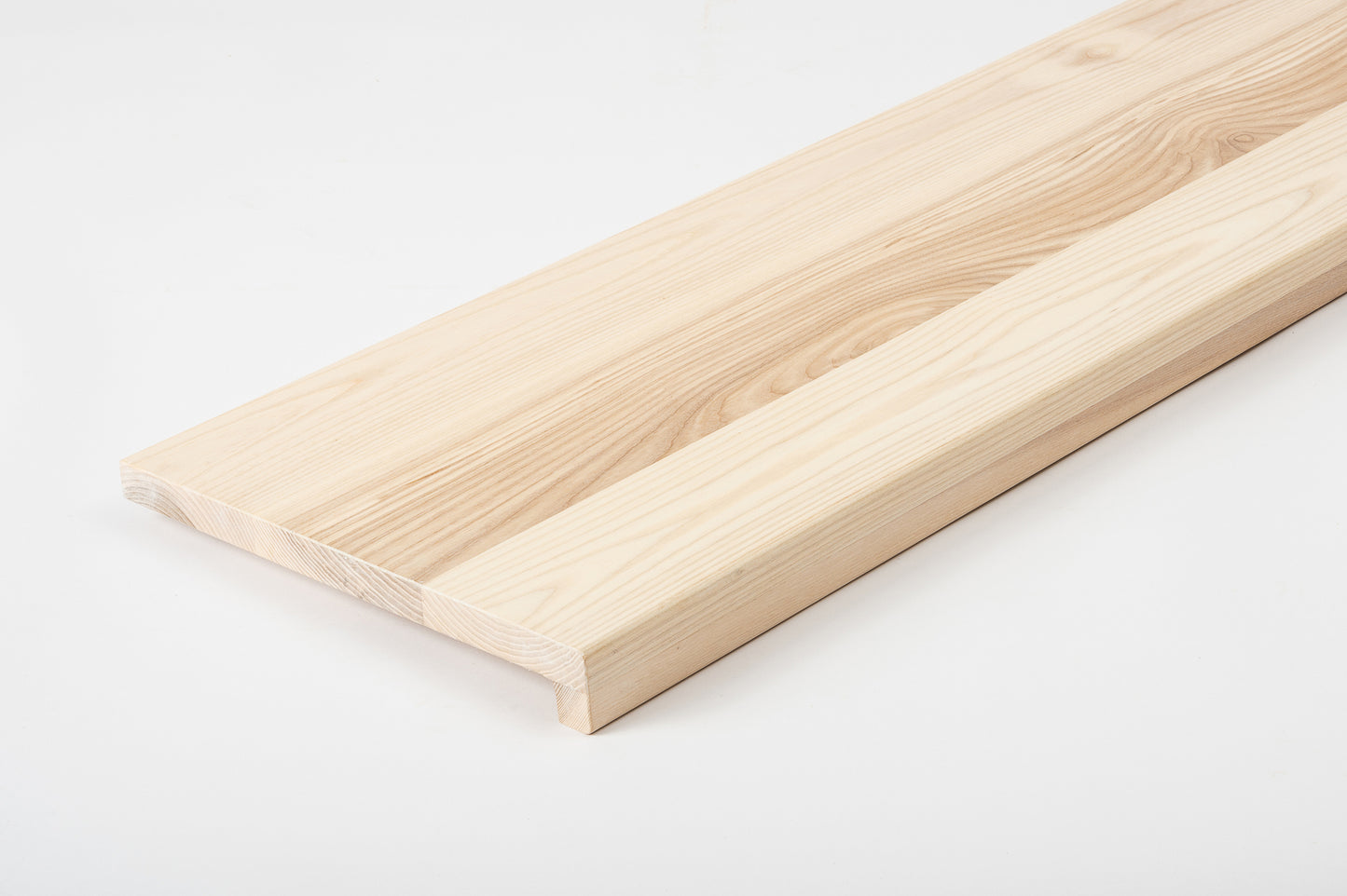 Stair tread Windowsill with overhang Ash A/B, full stave lamellas, 20 mm, White oil