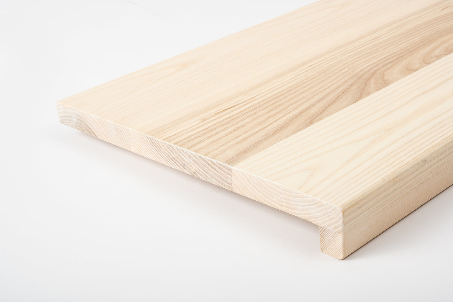 Stair tread Windowsill with overhang Ash A/B, full stave lamellas, 20 mm, White oil