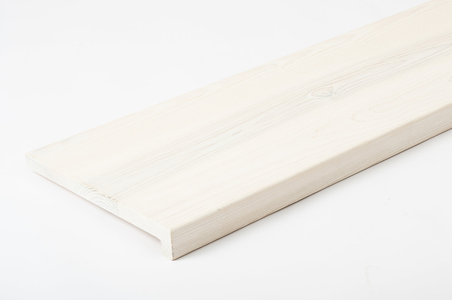 Stair tread Windowsill with overhang Ash A/B, full stave lamellas, 20 mm, Brushed, Chalked white oil