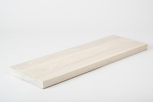 Shelf Stair tread Riser Windowsill Ash A/B, full stave lamellas, 40 mm, 2-layer, Brushed, Chalked white oil