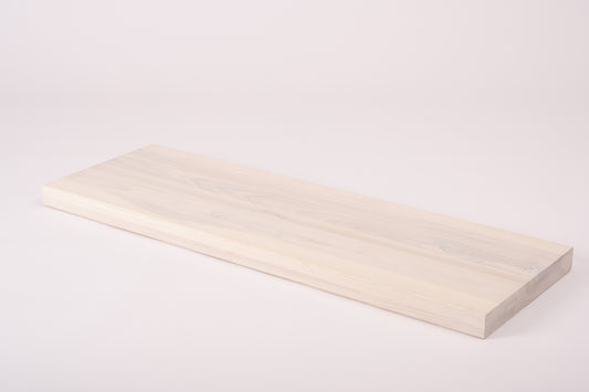 Shelf Stair tread Riser Windowsill Ash Rustic, full stave lamellas, 40 mm, 2-layer, Brushed, Chalked white oil