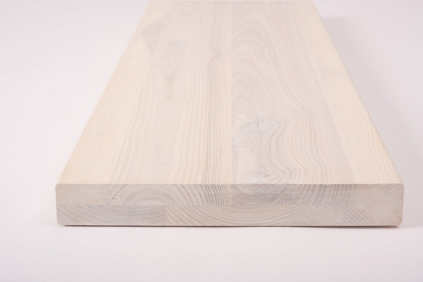 Shelf Stair tread Riser Windowsill Ash Rustic, full stave lamellas, 40 mm, 2-layer, Brushed, Chalked white oil