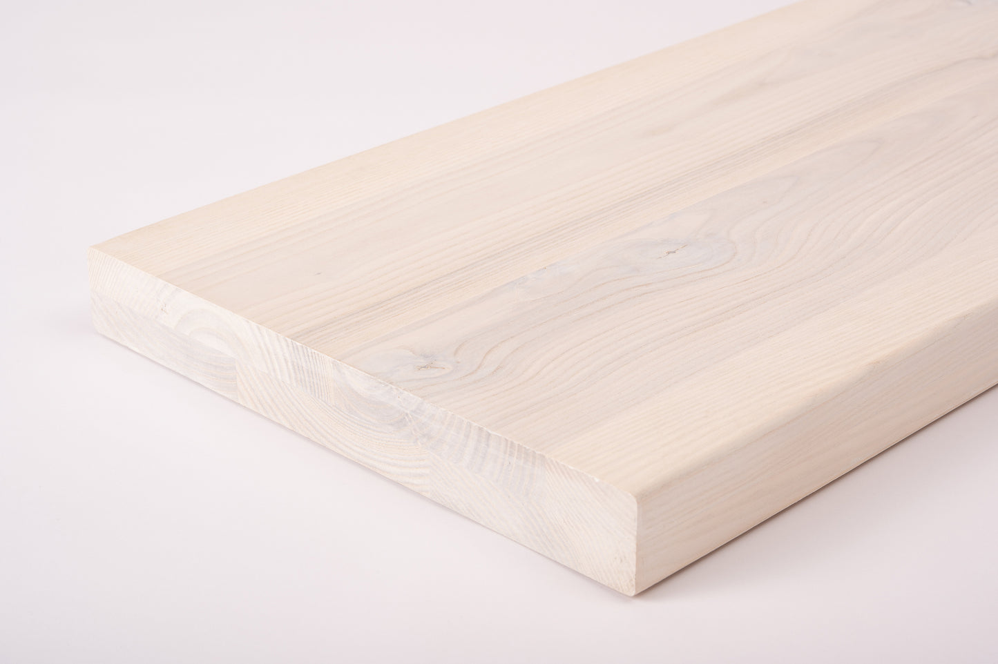 Shelf Stair tread Riser Windowsill Ash Rustic, full stave lamellas, 40 mm, 2-layer, Brushed, Chalked white oil