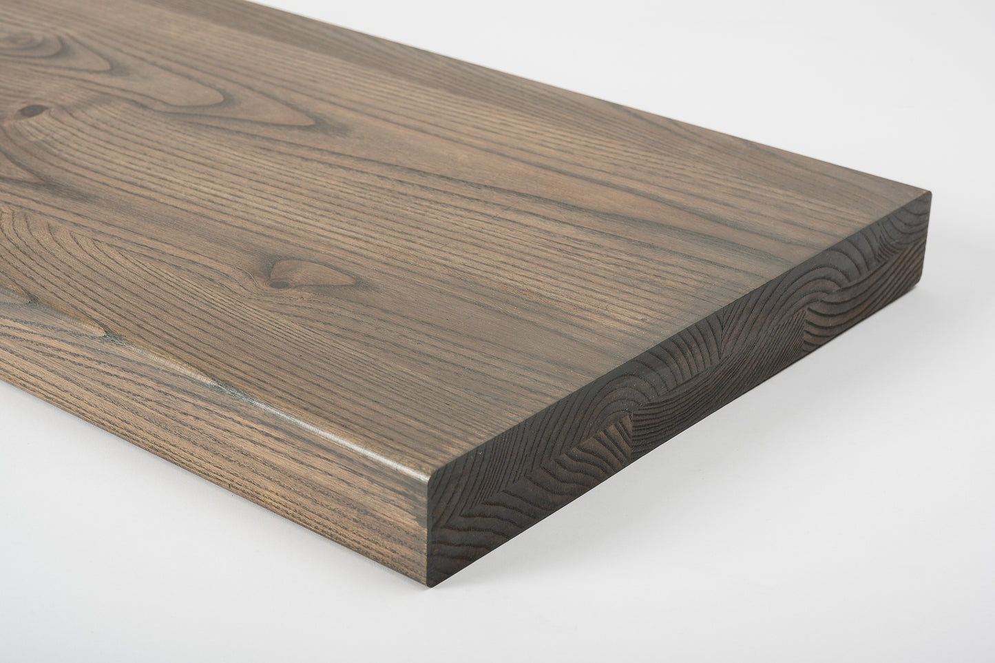 Shelf Stair tread Riser Windowsill Ash Rustic, full stave lamellas, 40 mm, 2-layer, Graphite oil