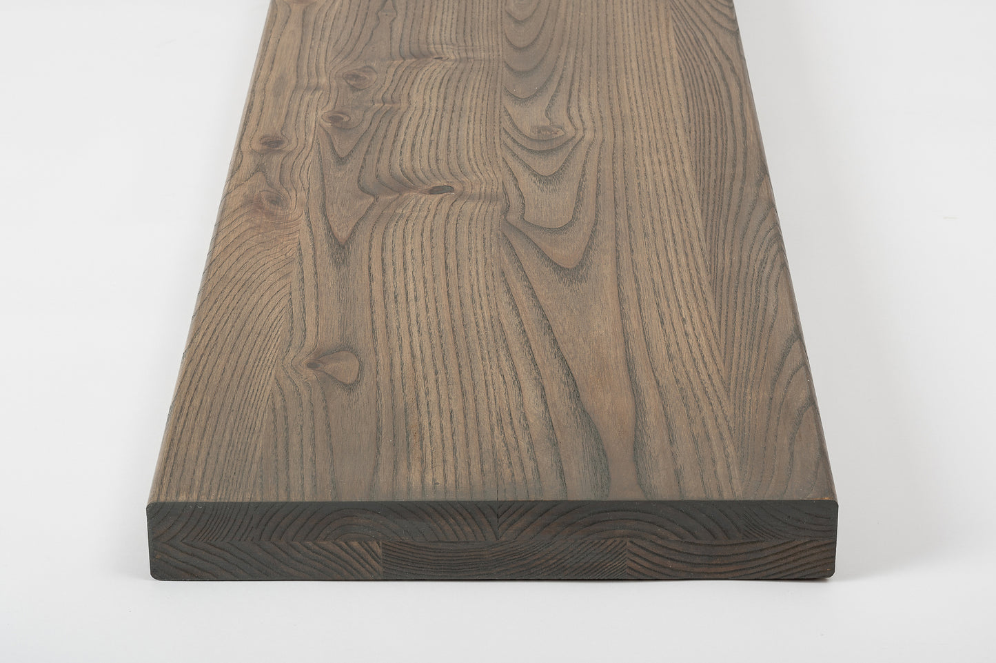 Shelf Stair tread Riser Windowsill Ash Rustic, full stave lamellas, 40 mm, 2-layer, Graphite oil