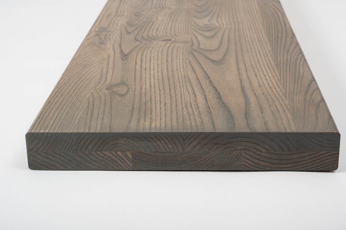 Shelf Stair tread Riser Windowsill Ash Rustic, full stave lamellas, 40 mm, 2-layer, Graphite oil