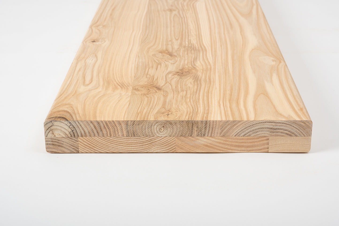 Shelf Stair tread Riser Windowsill Ash Rustic, full stave lamellas, 40 mm, 2-layer, Hard wax oil Natural white